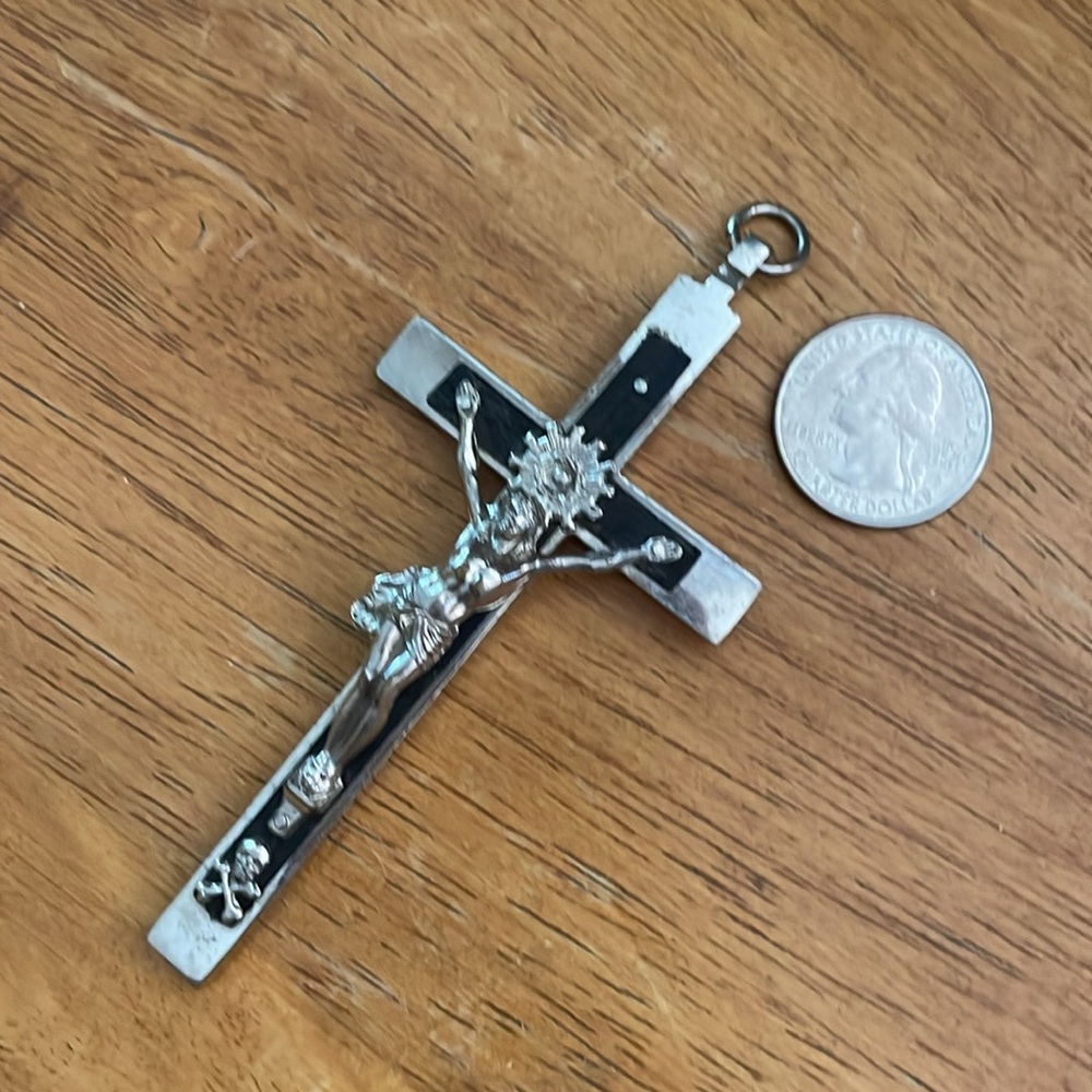 Silver Tone Jesus on Cross Skull and Cross Bones Sacred Heart Crucifix Pendant